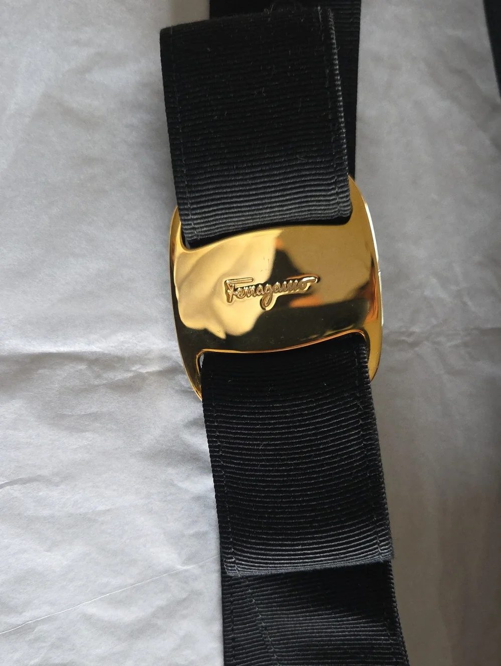 Salvatore Ferragamo Black Grosgrain Belt with Gold Logo Buckle